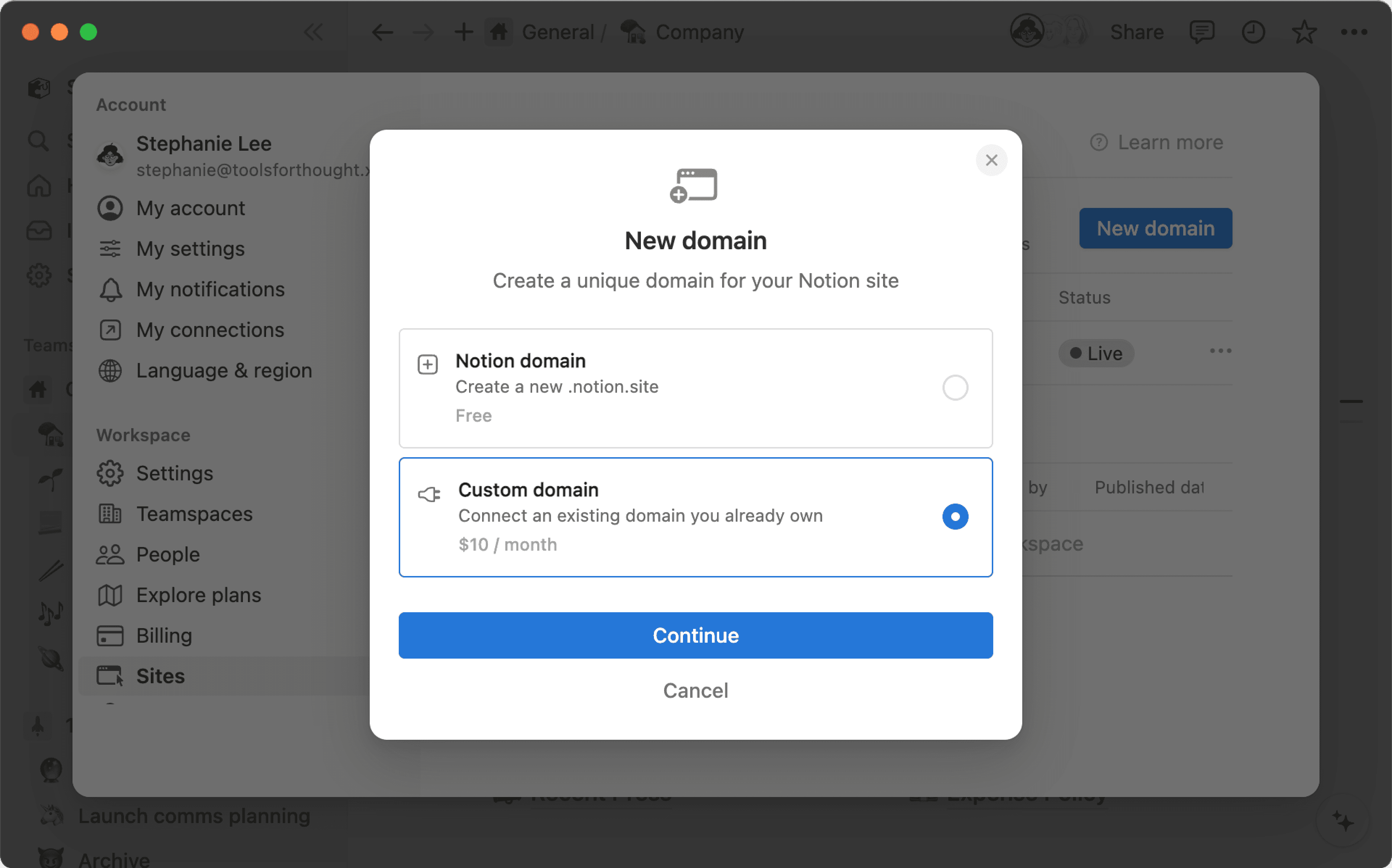 Individuelle Domain verbinden