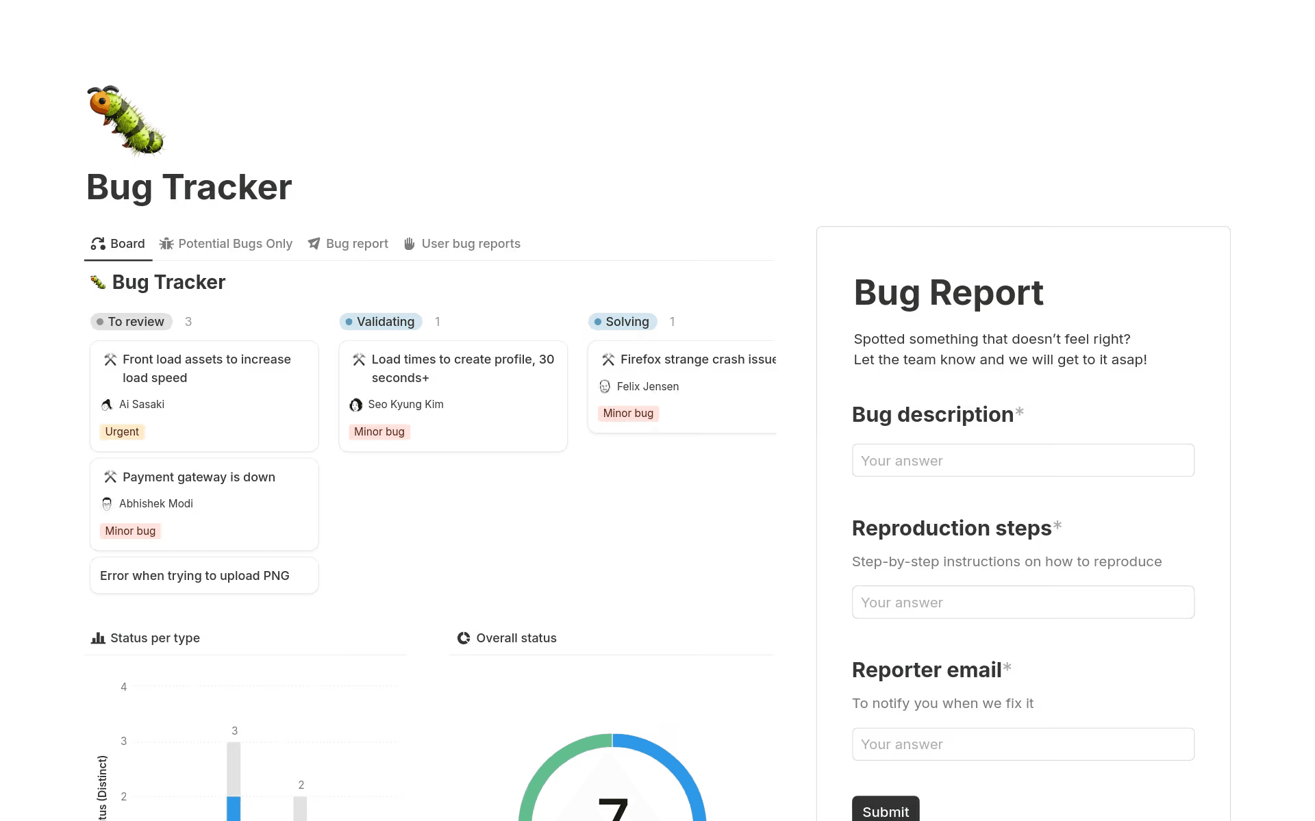 Notion's Bug Tracker template